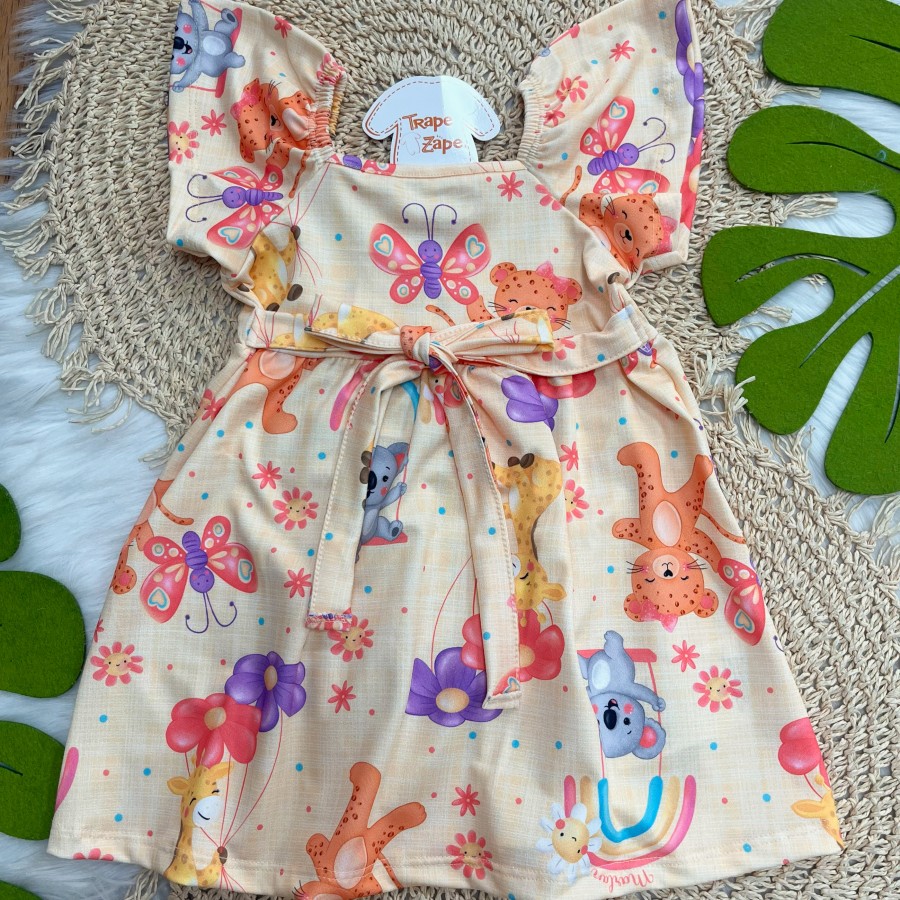 Vestido Bichinhos Felizes com Laço Amarelo